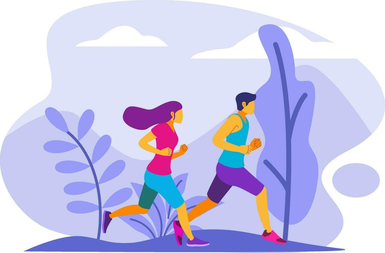 Man and Woman Jogging Flat Vector Illustration