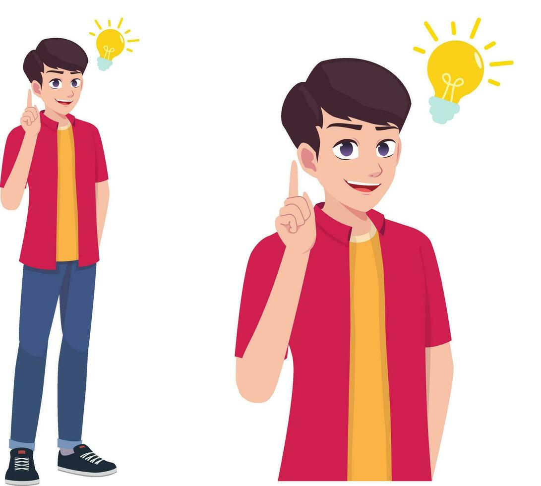 Men or Boy Thinking and Got Idea Expression Pose Cartoon Illustration vector