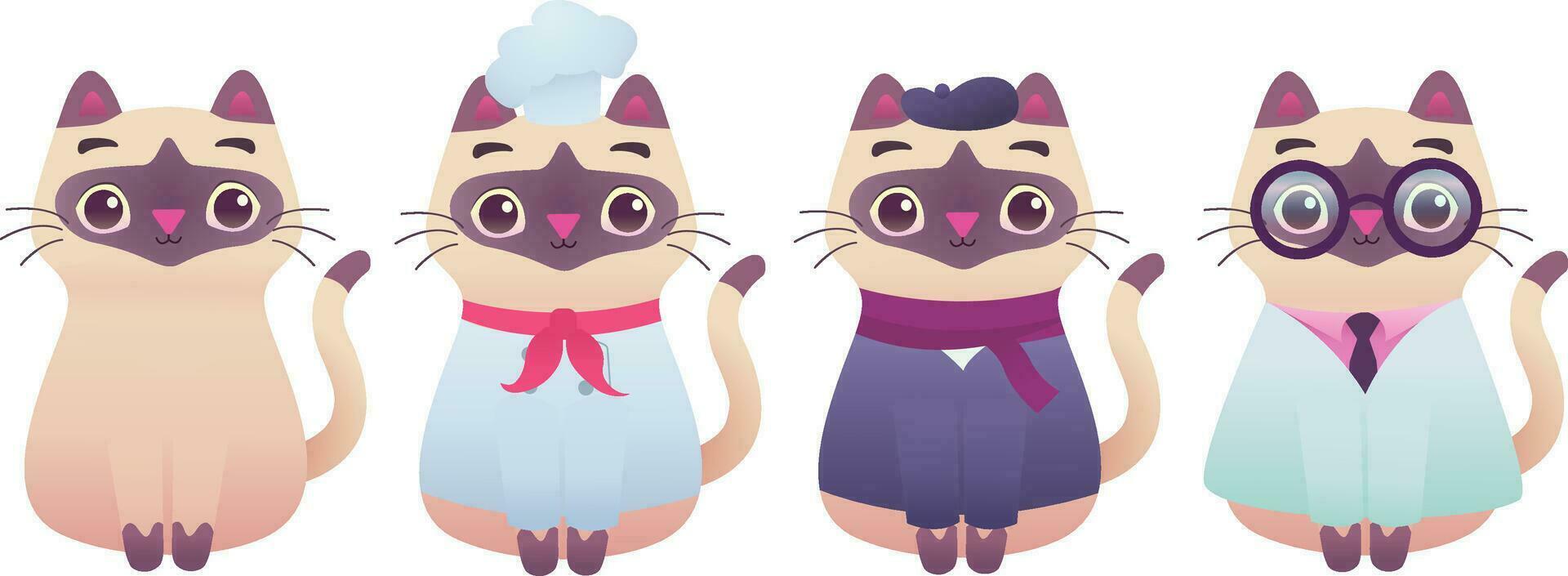 linda adorable gatito gato profesional trabajador mascota moderno plano ilustración personaje - cocinero, artista, diseñador, doctor, profesor vector