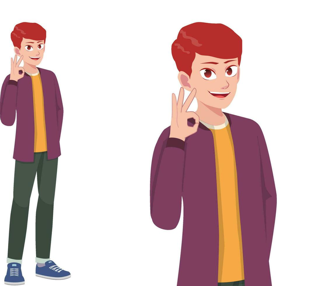 Men or Boy Like and Agree Okay Expression Pose Cartoon Illustration vector