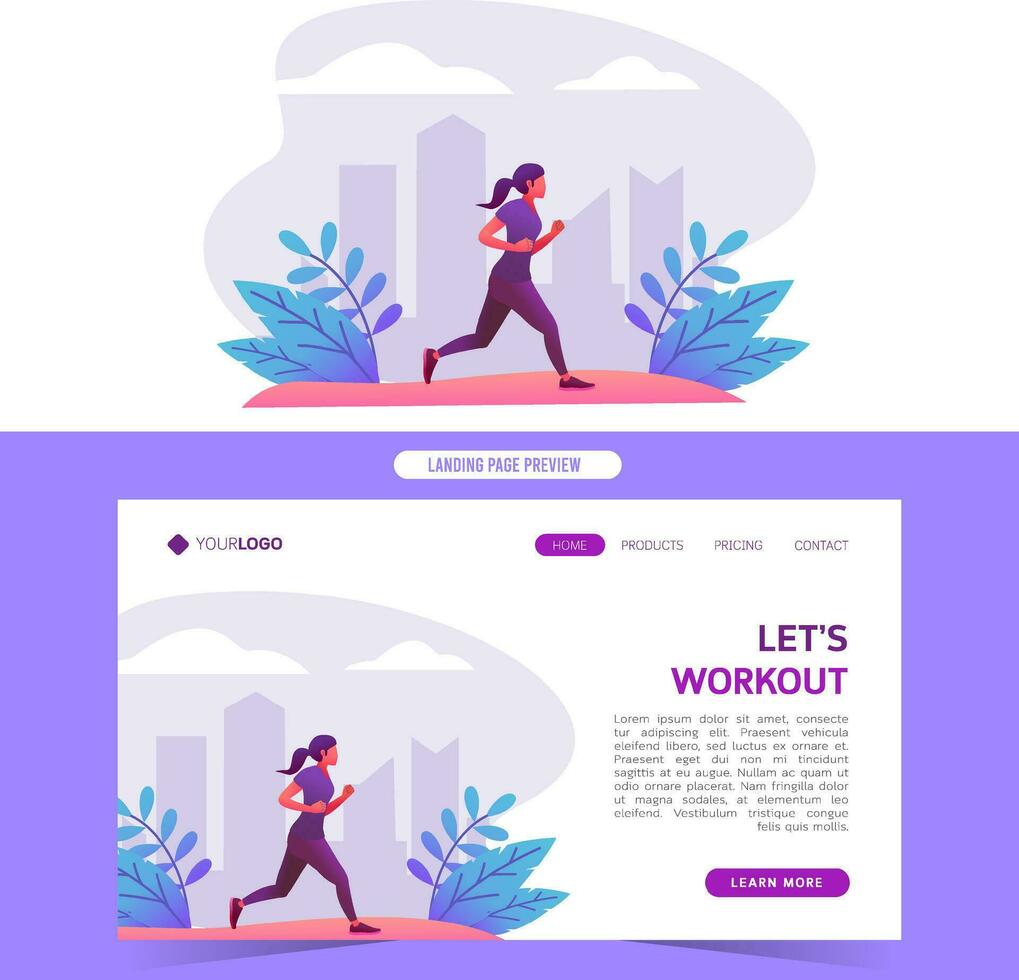 mujer trotar corriendo sano hacer ejercicio en el parque vector ilustración para web sitio hogar aterrizaje página y bandera