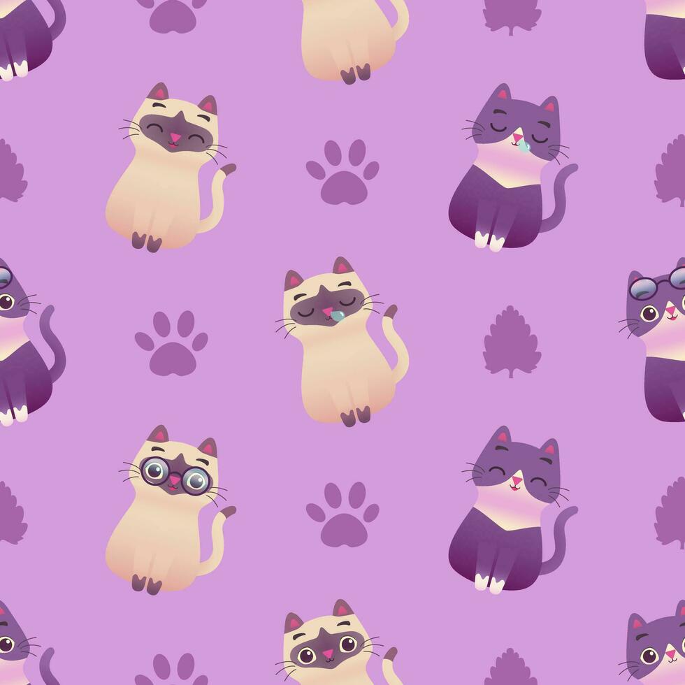 Cute cat kitten seamless pattern illustration vector