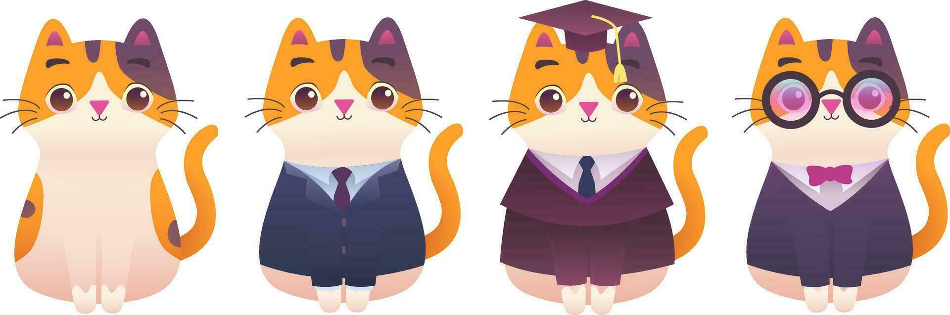 linda adorable gatito gato profesional trabajador mascota moderno plano ilustración personaje - oficina obrero, jefe, abogado, graduación, colega, bueno chico, hipster vector