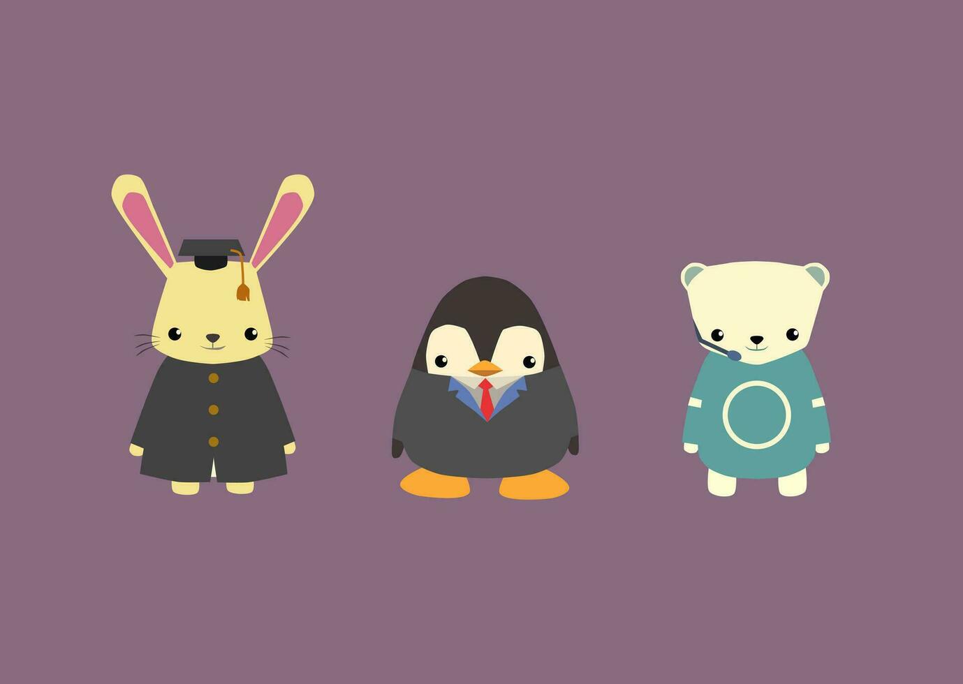 adorable animal mascota profesiones conjunto haz - conejo, polar oso, pingüino vector