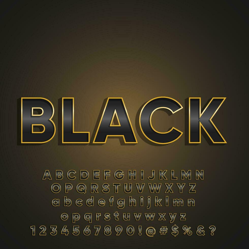 negro lujo brillante oro metálico texto efecto alfabeto letra colección conjunto vector