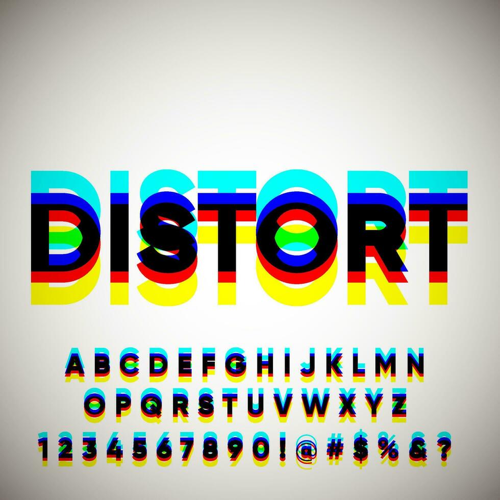 Distortion glitch text effect alphabet number font set collection vector