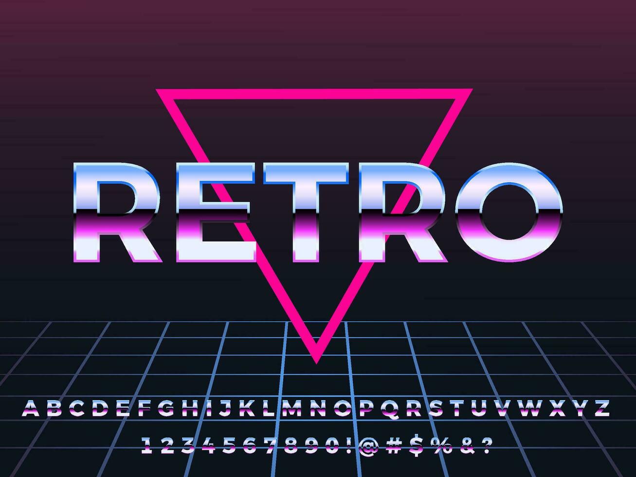 3D retro vintage digital metallic neon text effect vector