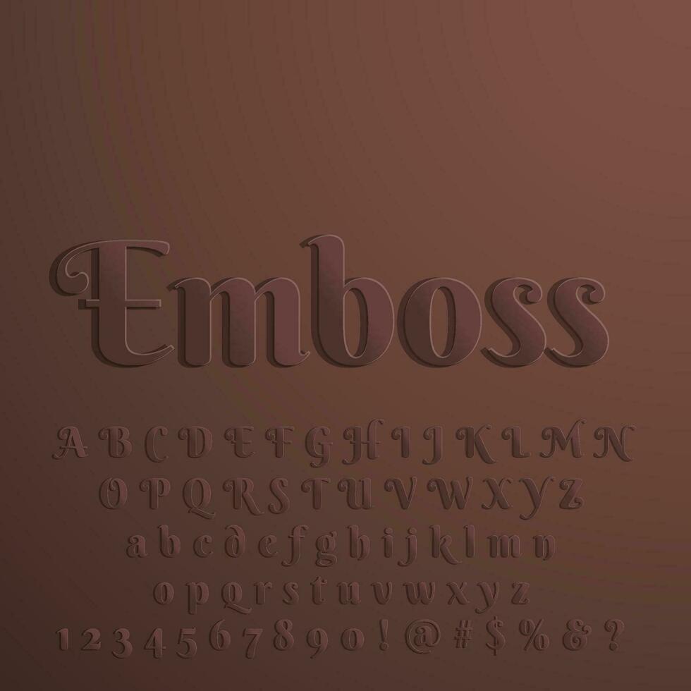 Brown emboss leather text effect alphabet letter collection set vector