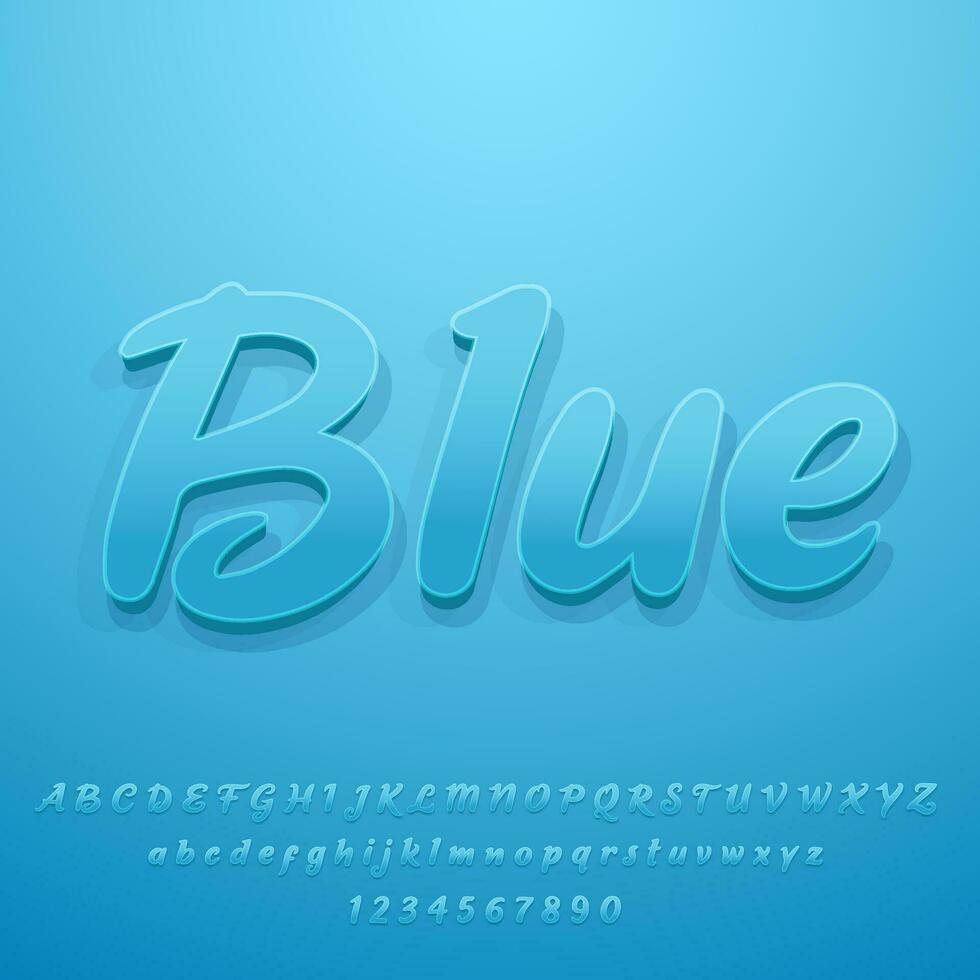 Blue minimalist simple realistic 3D shadow text effect vector