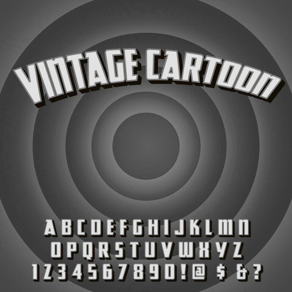 Old vintage cartoon movie black and white intro text effect alphabet set vector