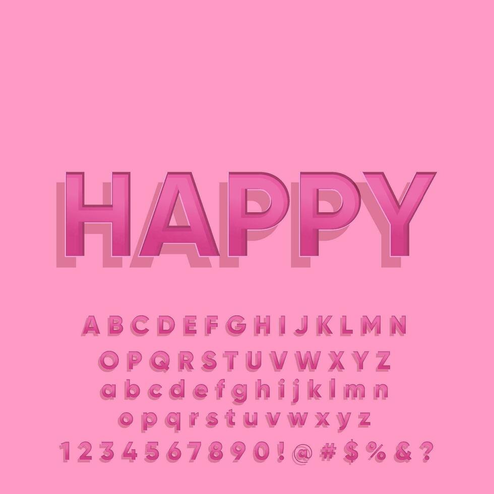 Feminine cute 3D happy love text with shadow alphabet letter set collection vector