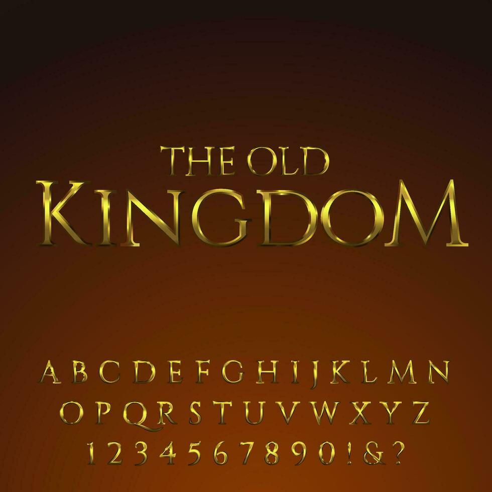 Gold kingdom empire medieval classic fantasy 3D text font alphabet effect collection set vector