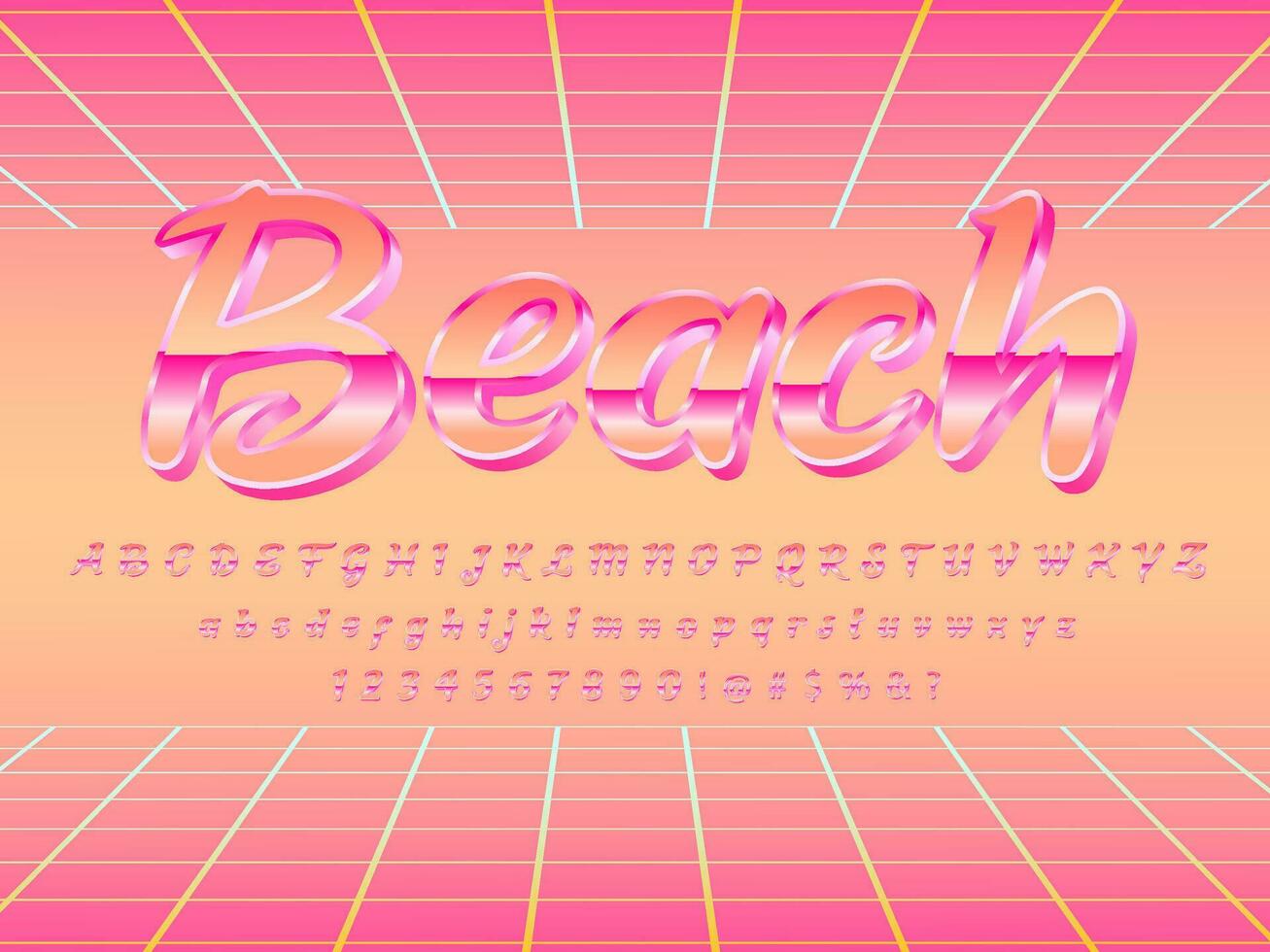 retro metálico playa texto efecto vector
