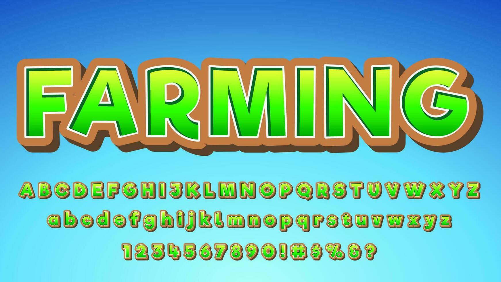 Gardening and Farming Game and Cartoon Title Alphabet Collection Set vector