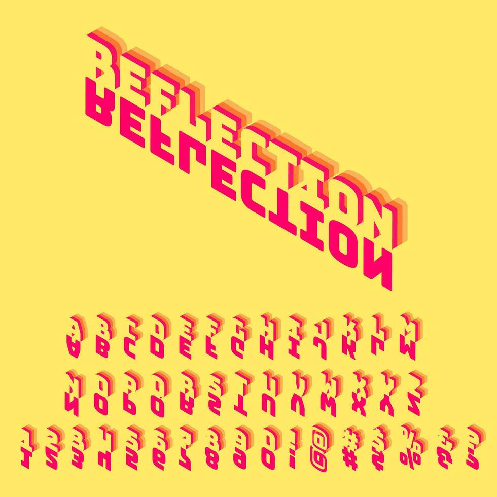 3D isometric font text letters alphabet with shadow. mirror set collection. vector