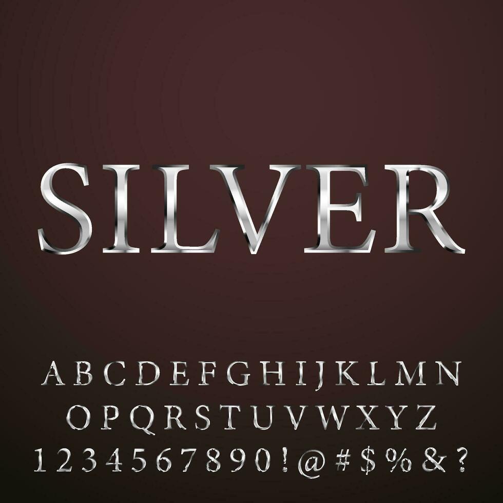 Silver steel medieval classic fantasy 3D text font alphabet effect collection set vector