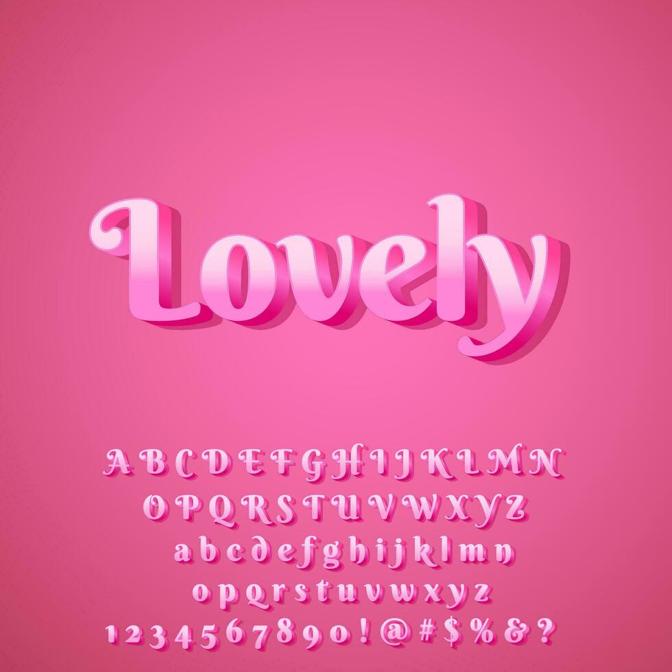 Cute 3D lovely pink alphabet letter for romantic text effect vector