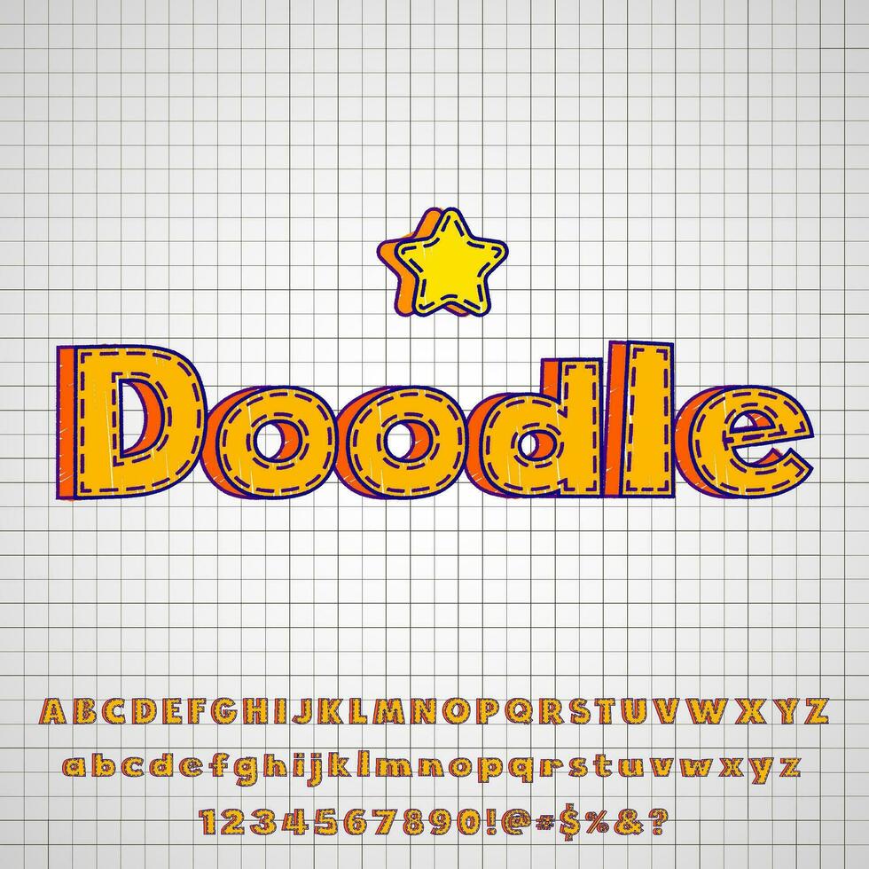 Hand drawn orange doodle crayon markers sketch text font effect collection set vector