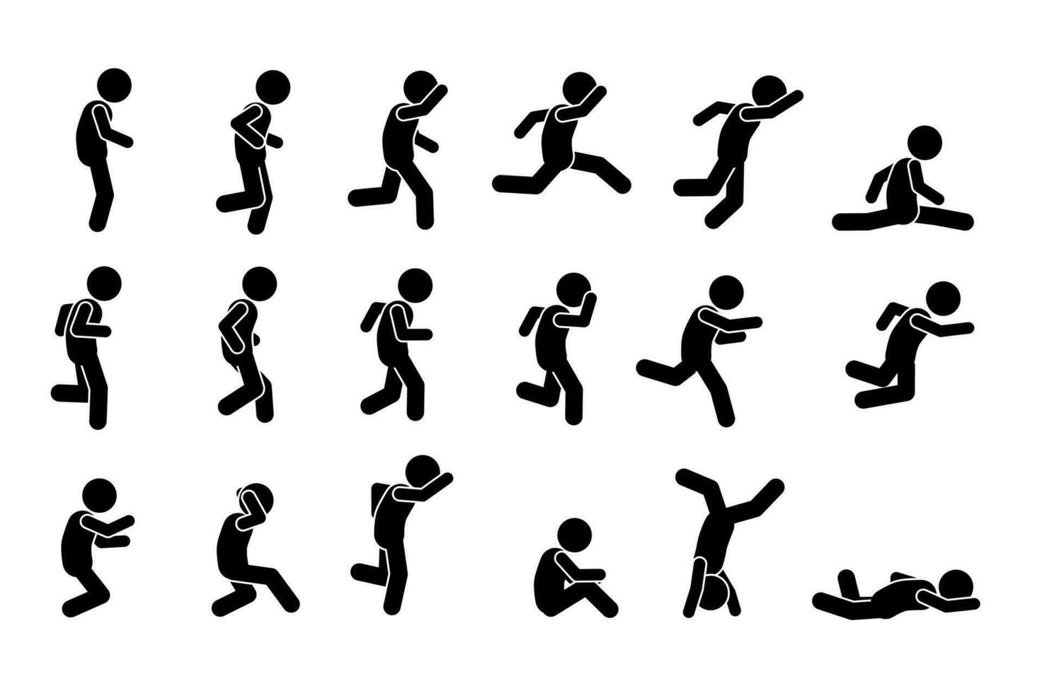 collection of stick figure silhouettes in various poses vector