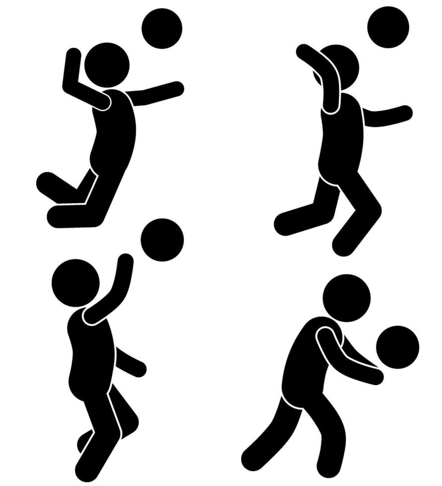 ilustración y icono palo figura o hombre palo jugando vóleibol vector