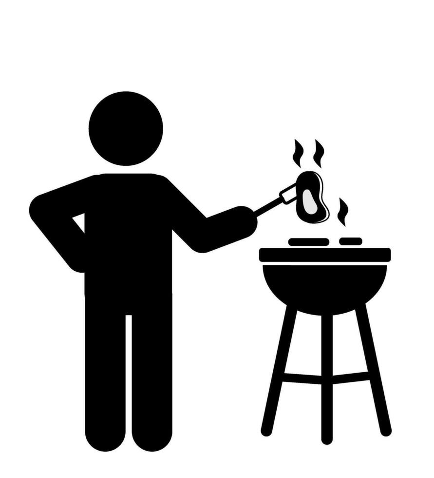 Illustration and stick figure icon are barbecuing vector