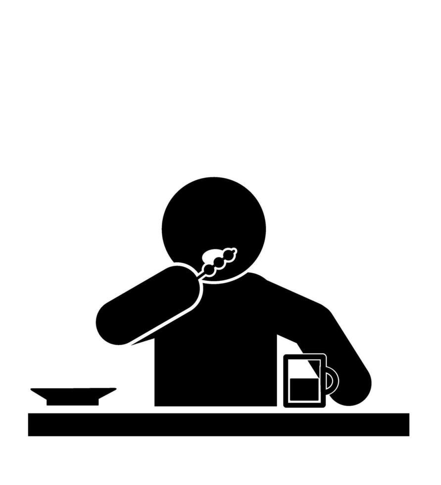 ILLUSTRATION AND ICON STICK FIGURE EATING vector