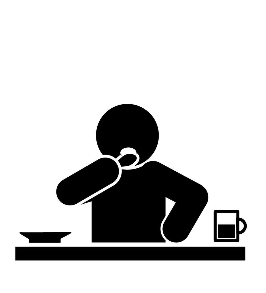 ILLUSTRATION AND ICON STICK FIGURE EATING vector