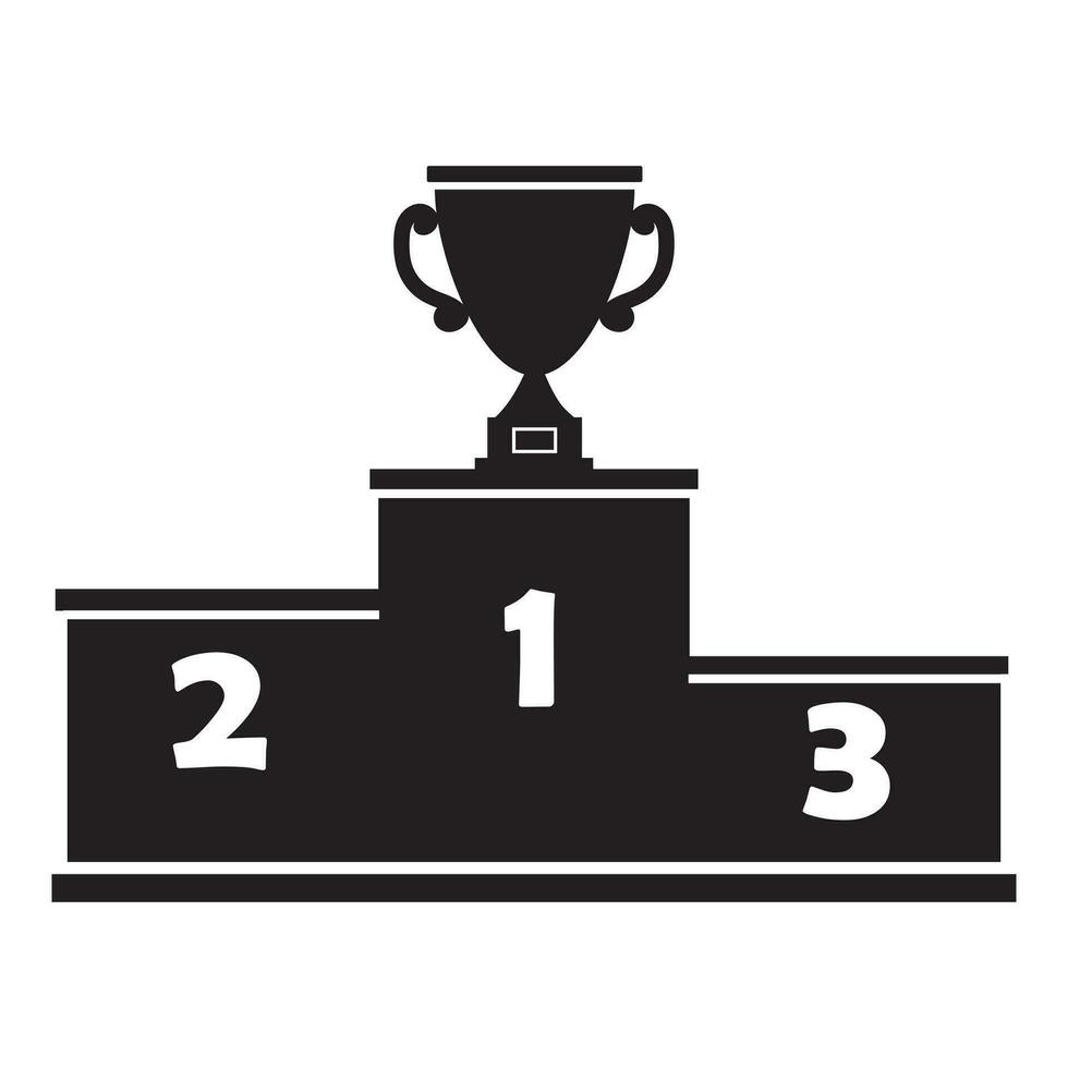 Podium for winners with a cup, close-up, isolated on a white background, vector illustration, stencil icon