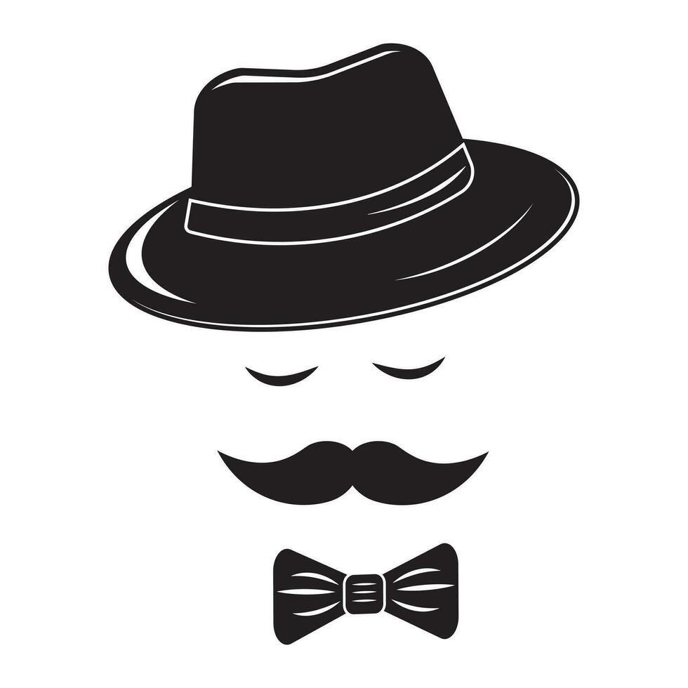 An icon of a gentleman. Hat. Moustache. Vector icon of an unknown man with a mustache, hat, glasses. The badge of an inspector or detective.