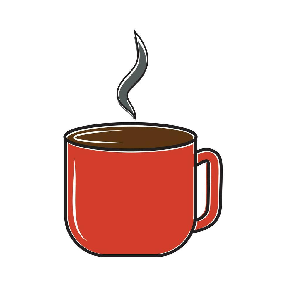 Red coffee mug with steam in flat design style. Vector illustration