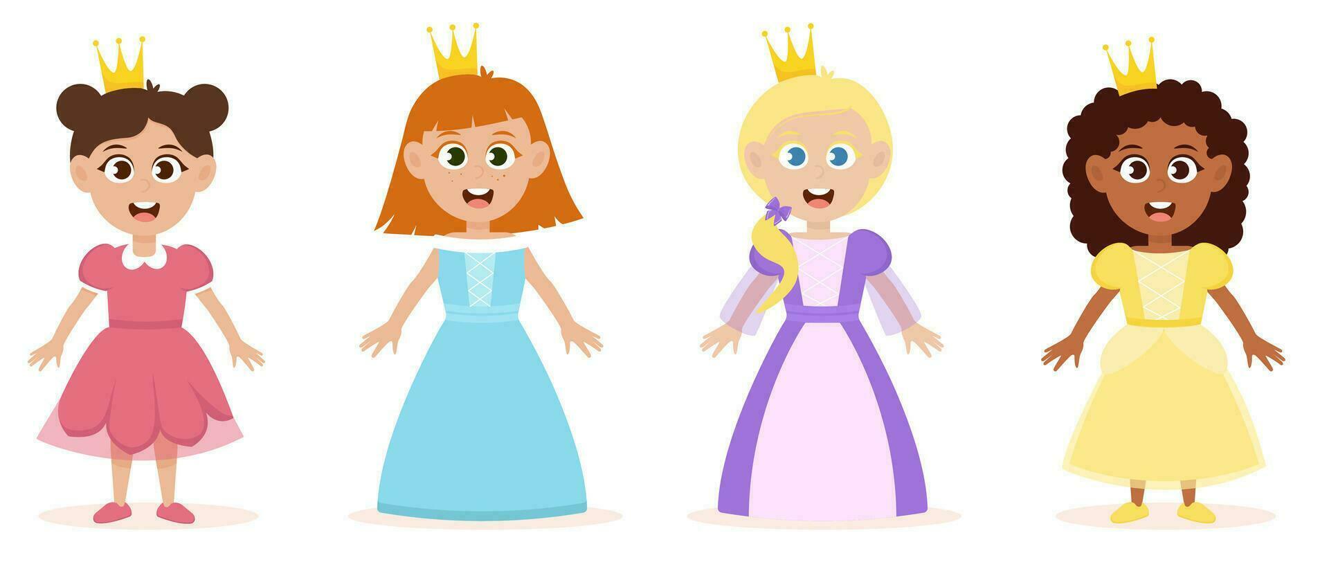 Little cute princess girl in different dresses set. vector