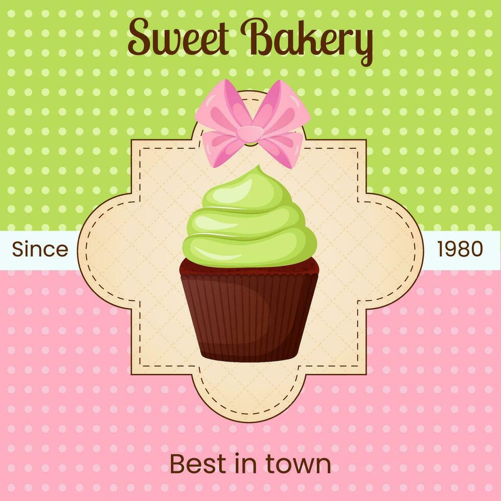 Sweet bakery banner, invitation card with cupcake vector