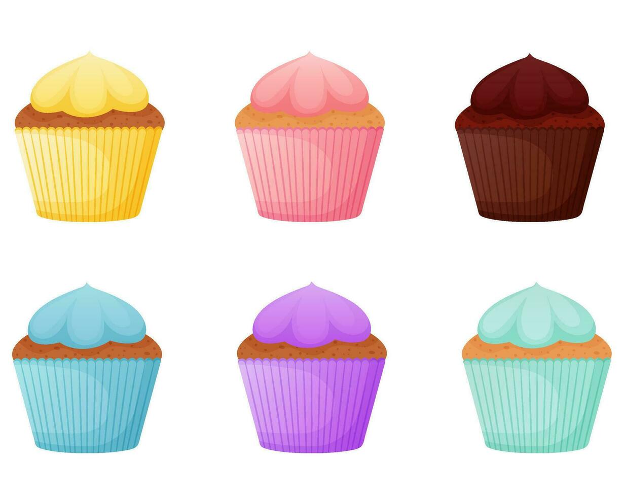 Colorful cupcakes decorated with whipped cream. vector