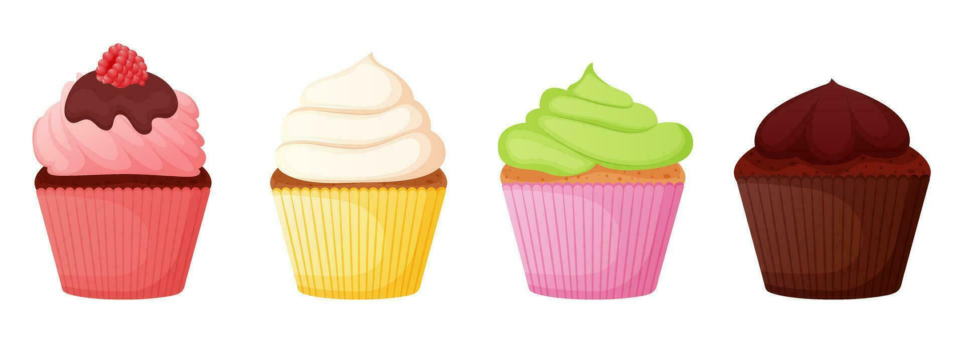 Cupcakes with different cream type. vector