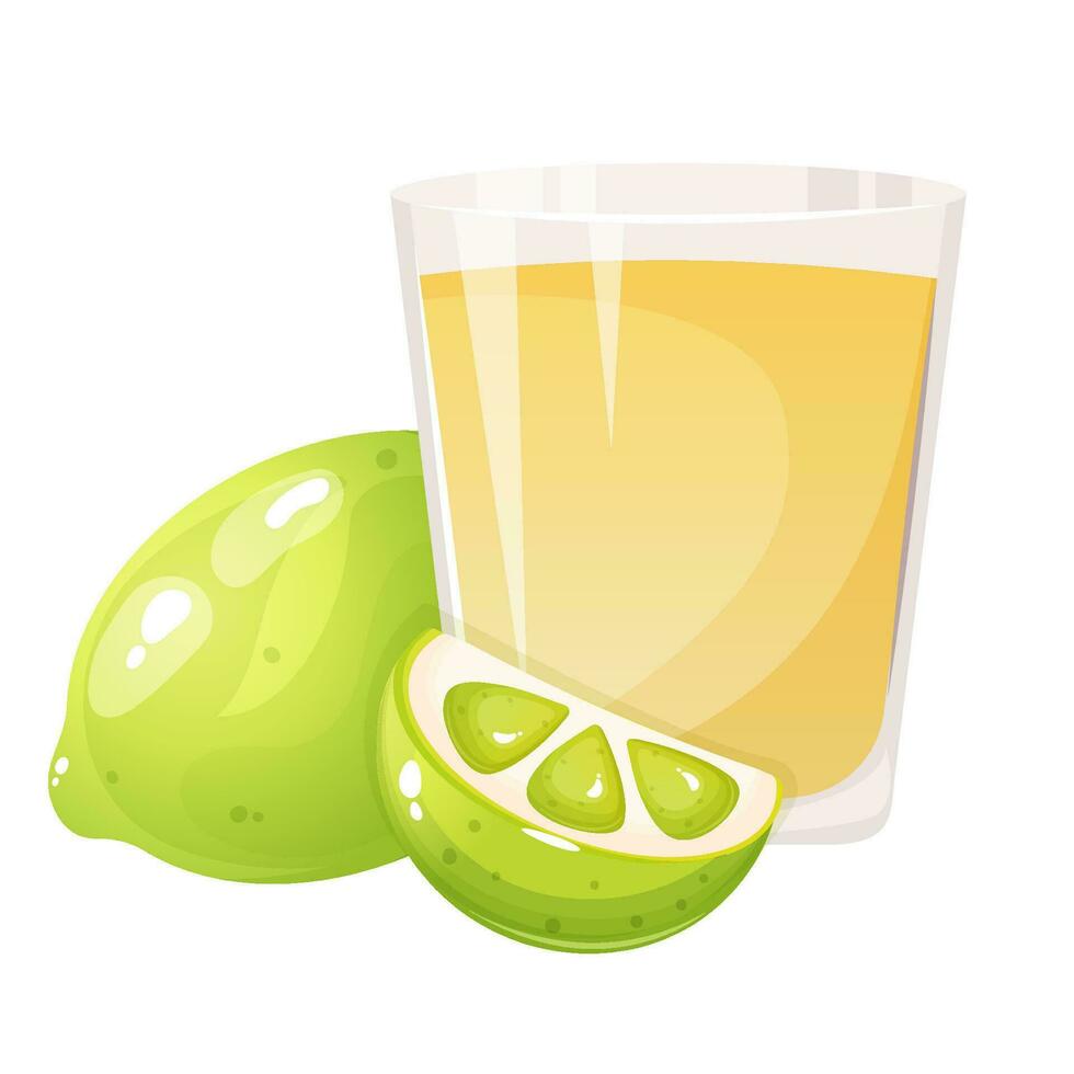 glass of tequila decorated with lime. vector