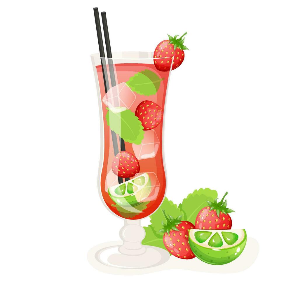 fresa mojito verano frescura beber. vector