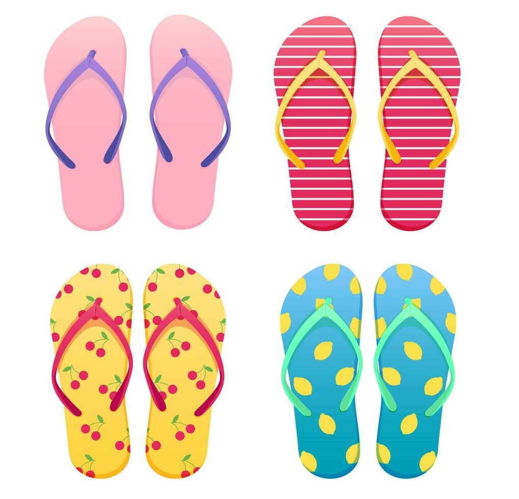 Flip flops set. Summer beach elements. vector