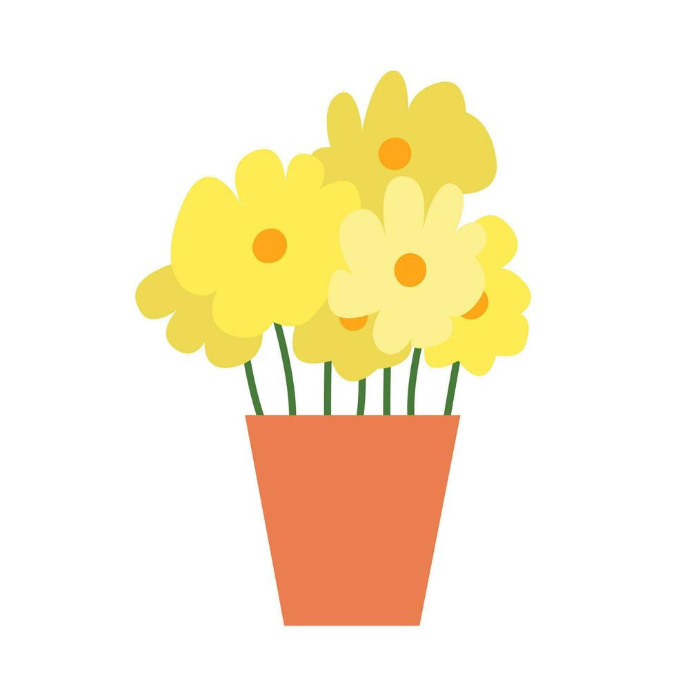 Vector daffodils in pot flat style illustration