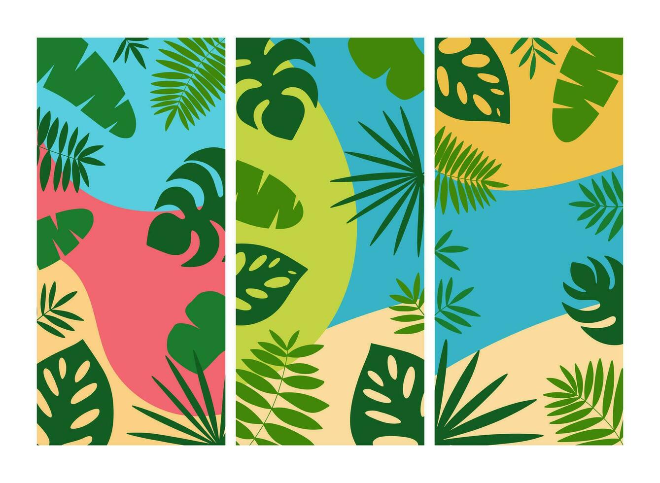 tropical hojas plantillas para social red cuentos vector colocar. vector vertical moderno cuentos con tropical selva hojas