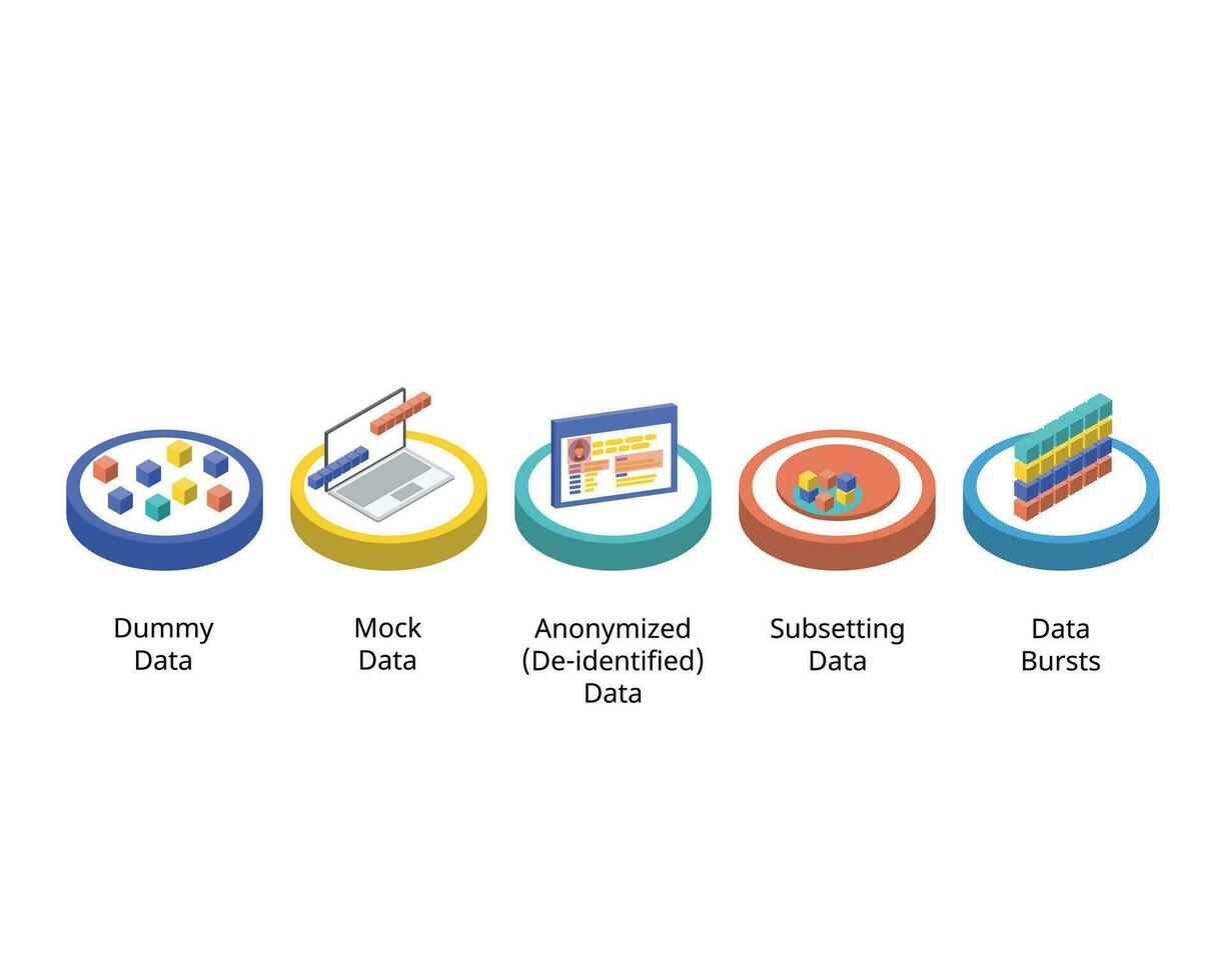 Software Data testing type such as mock data, dummy data, anonymized, subsetted and bursts vector