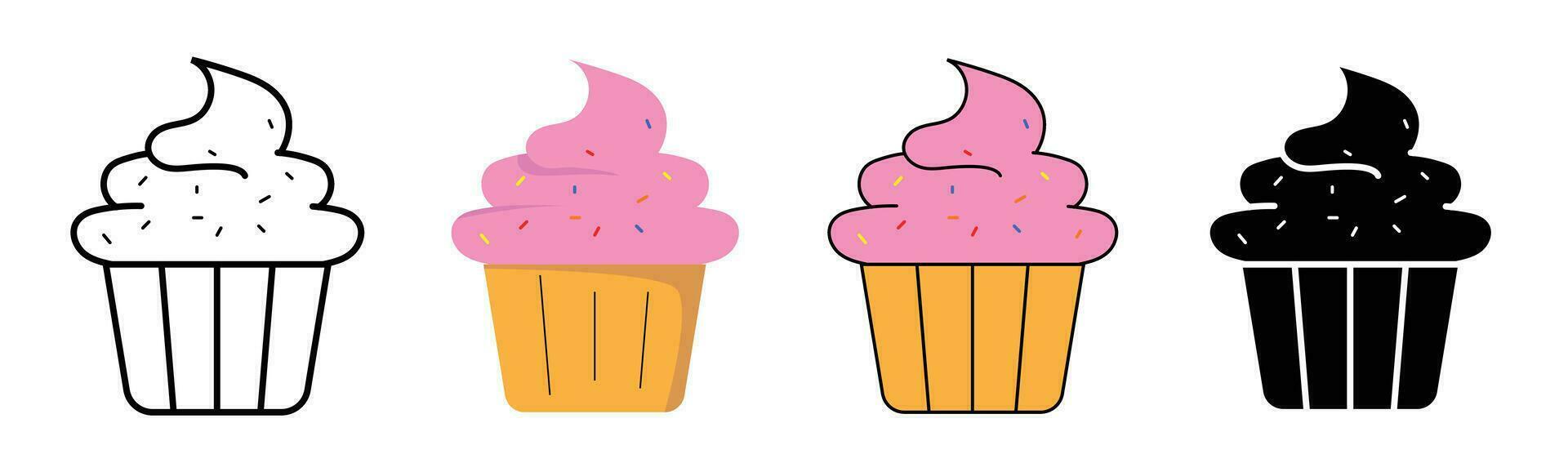 cup cake icon set seweet cake puff loaf bread bakery vector