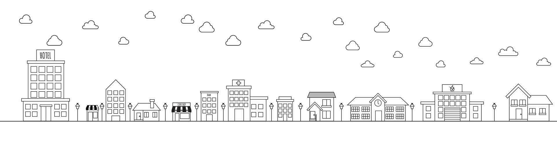 city landscape drawing outline black white monochrome vector