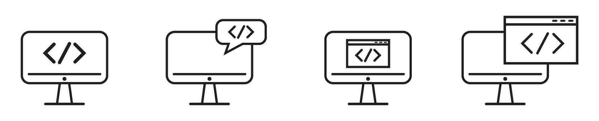 web coding developer icon with monitor computer and coding vector