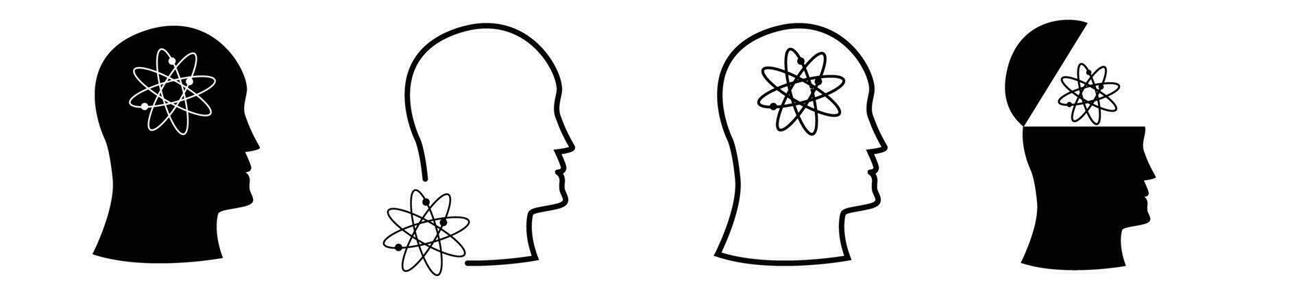 head silhouette with science icon atom illustration of intelligence and smart people vector