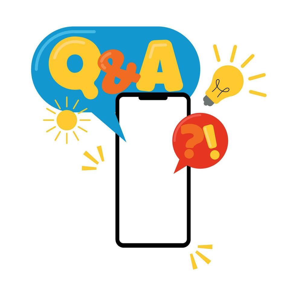 qna question and answer illustration with smartphona and computer monitor and colorful vector