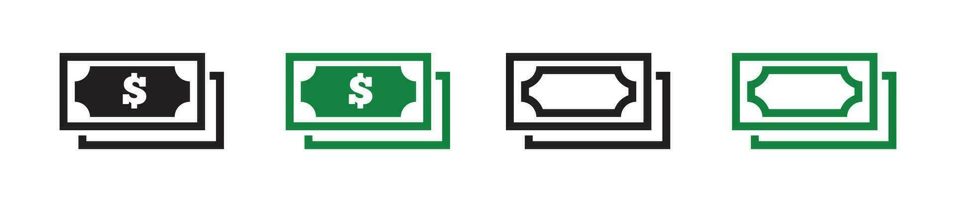 dinero icono papel dinero negro y verde símbolo efectivo dólar vector