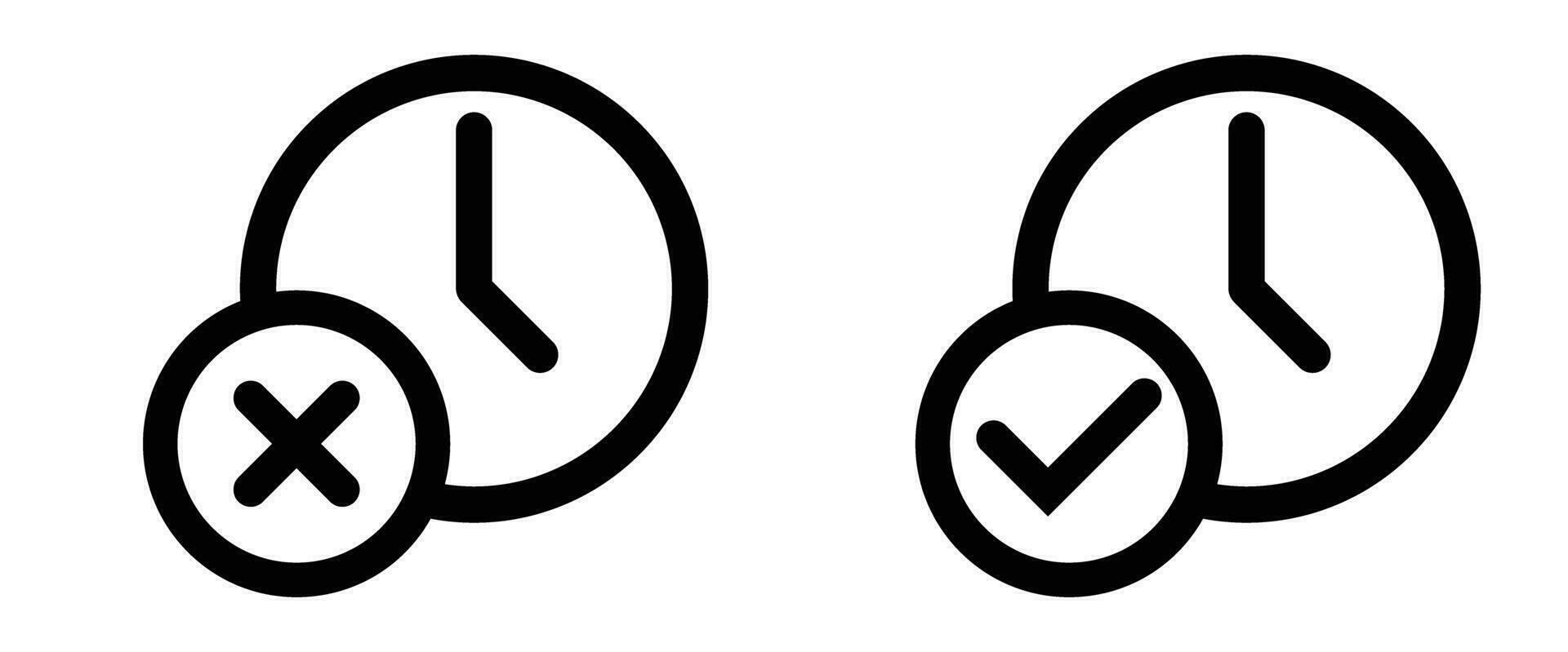right time and wrong time icon, not on time and on time icon vector