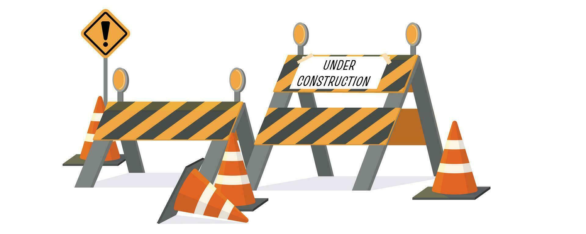 under construction caution in the construction site and cone vector