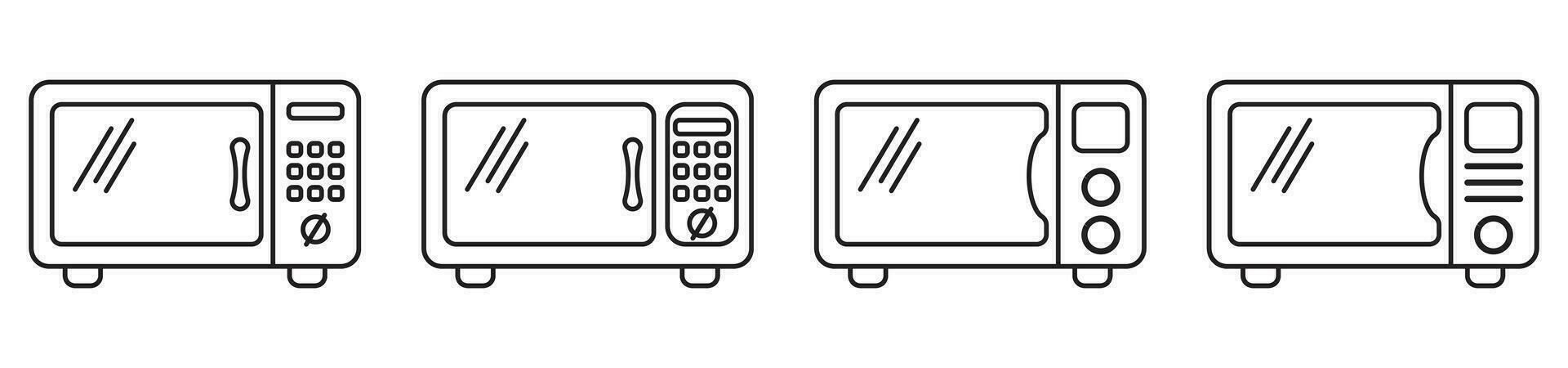 oven micro wave icon set outline thick vector