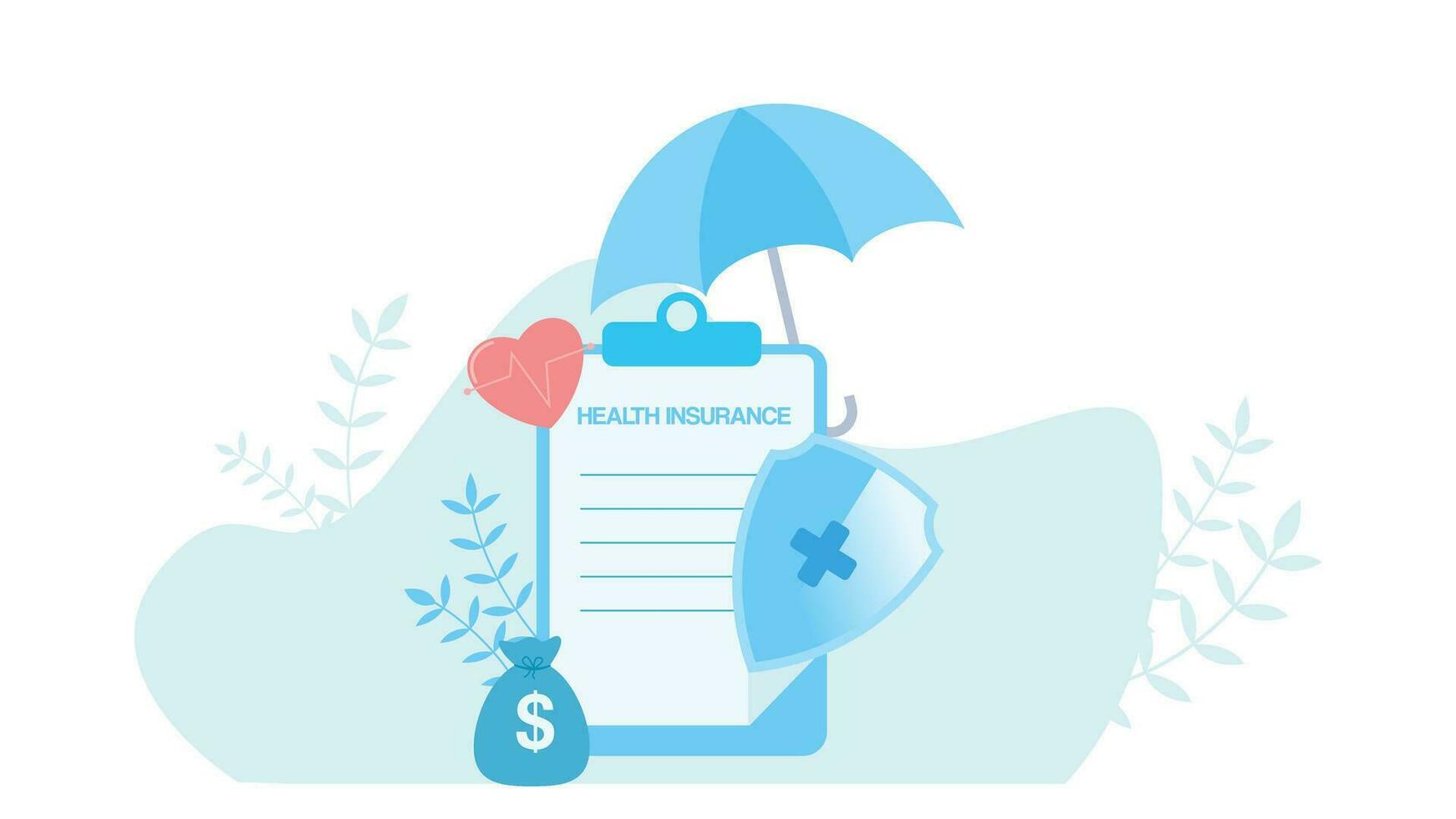 flat design style illustration about health with umbrella money bag and shield vector